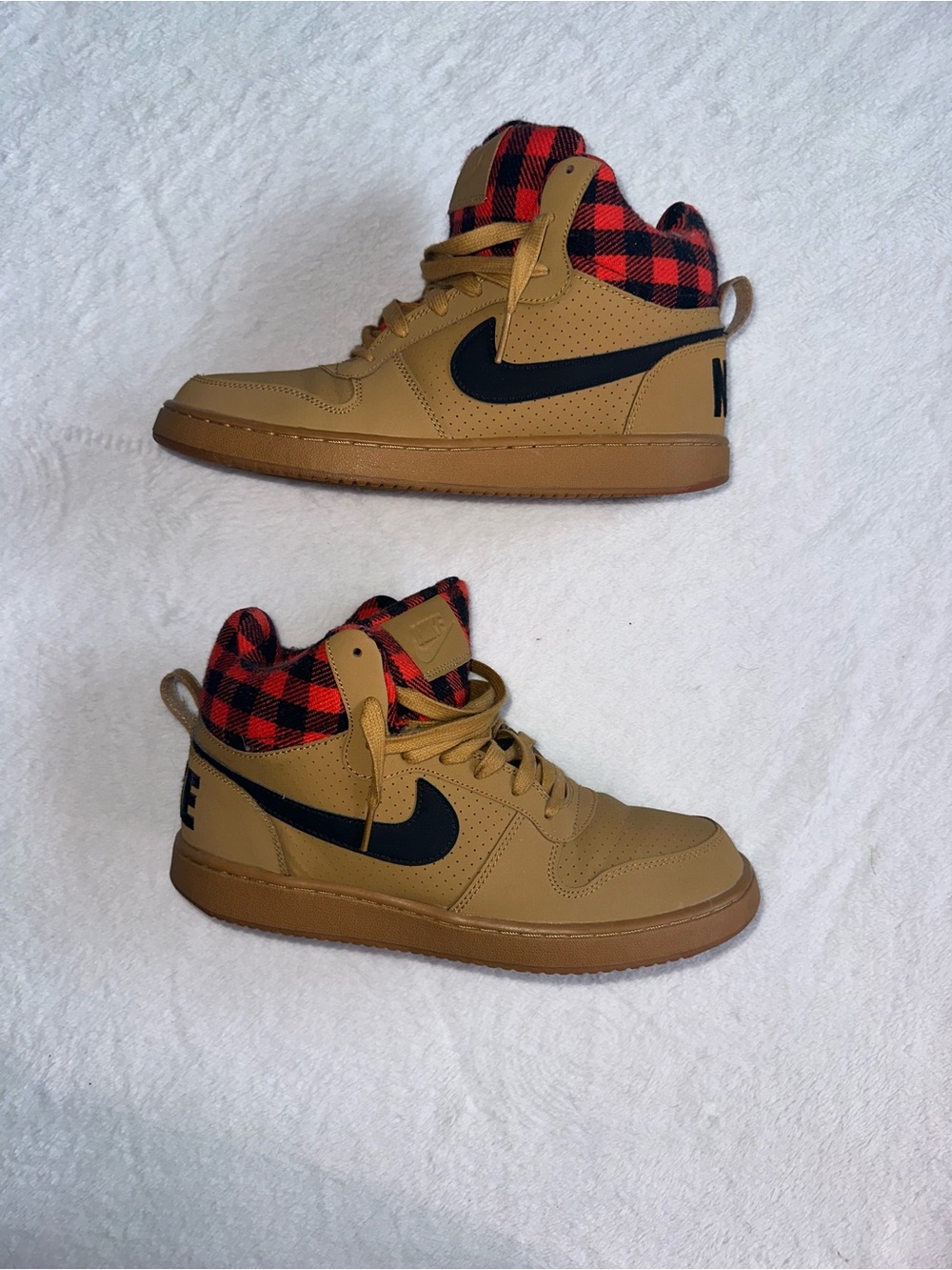 Nike Court Borough Mid Premium Wheat Plaid 844884-700 Tan Black Red Size 8